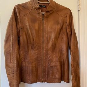 Next Brown Faux Leather Moto Jacket women Size Small